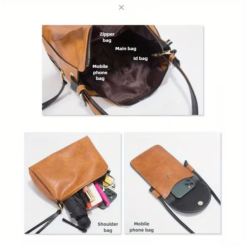 Women's Bag Set -4pcs Handbag Set Bag Simple Color-blocking Large-capacity Handbag