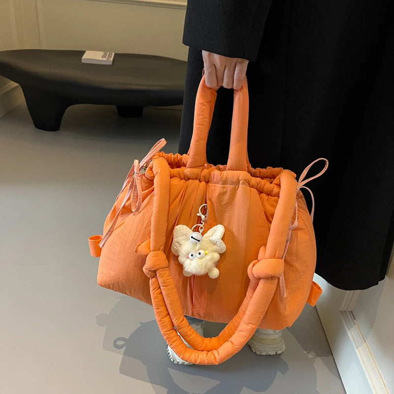 Puffer Tote Bag Lightweight Shoulder Bag Trendy Puffy Handbag Large Capacity Hobo Bag for Women Work Shopping Travel