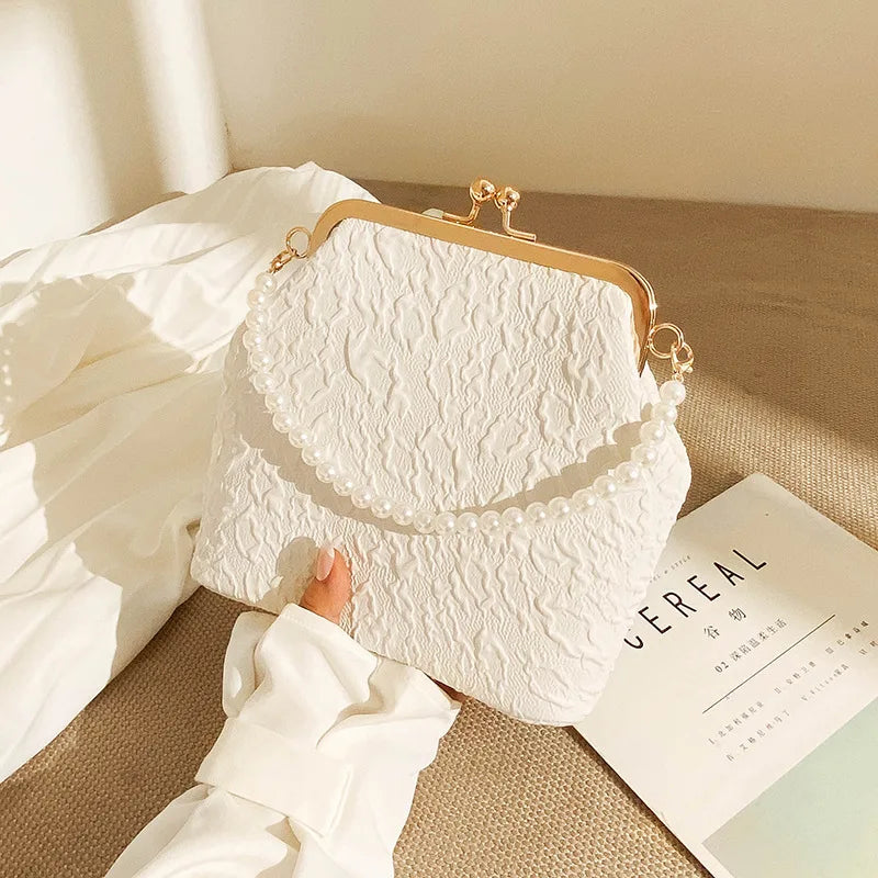 Black And White Pearl Evening Bag Fashionable High-end Simple Metal Buckle Pearl Shoulder Strap Woman Crossbody Bag