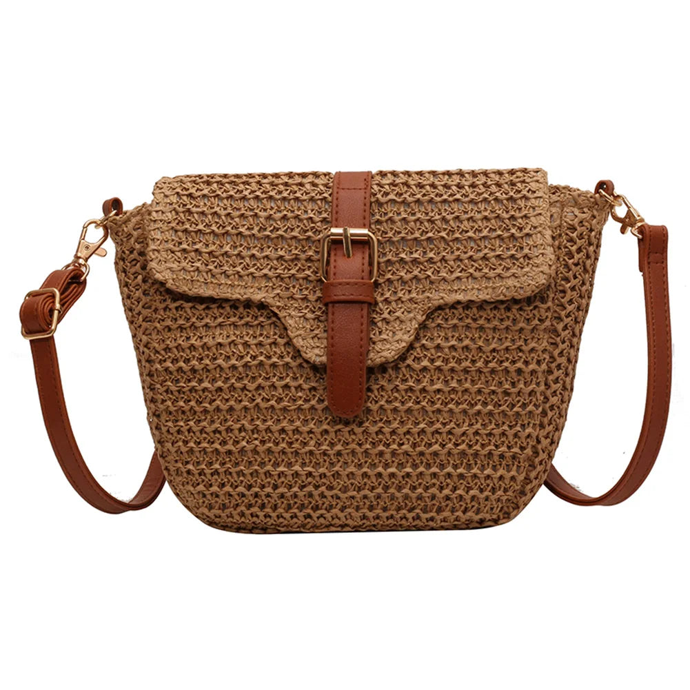 Women Crossbody Bags Summer Woven Straw Tote Bag Fashion Handmade Paper Rope Simple Adjustable Straps Bohemia Purse