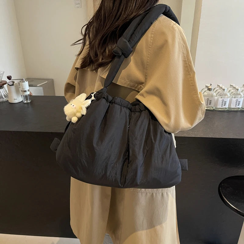 Puffer Tote Bag Lightweight Shoulder Bag Trendy Puffy Handbag Large Capacity Hobo Bag for Women Work Shopping Travel