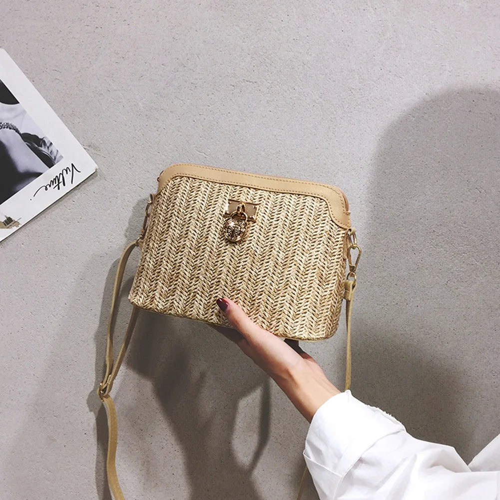 Straw Woven Messenger Bag Casual Shell Handbags Summer Beach Handmade Rattan Women Girls Travel Crossbody Bags