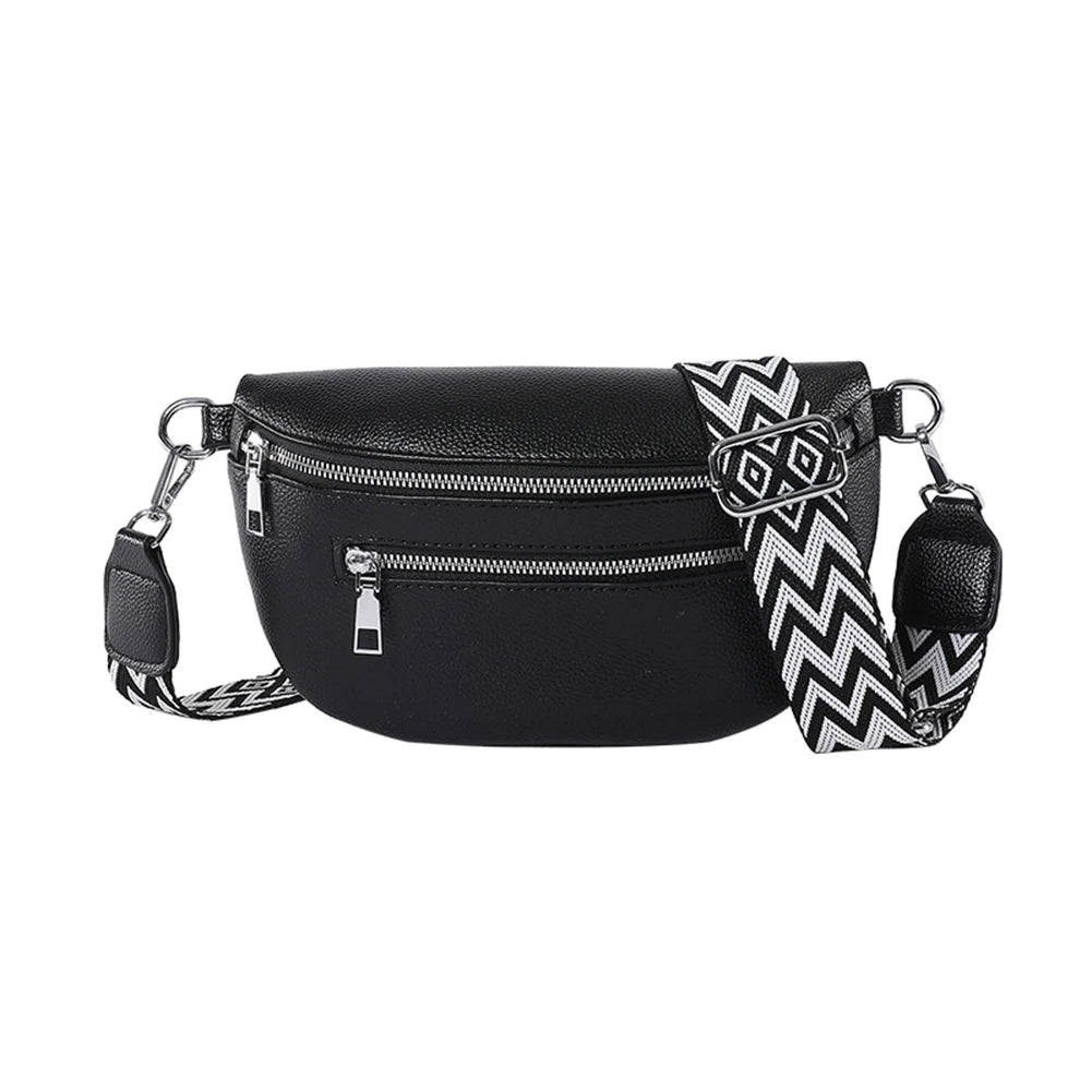 Women Stylish Crossbody Bag with Wide Strap Vintage Chest Bag Multi-pocket Fashion Sling Bag Travel Outdoor Bag
