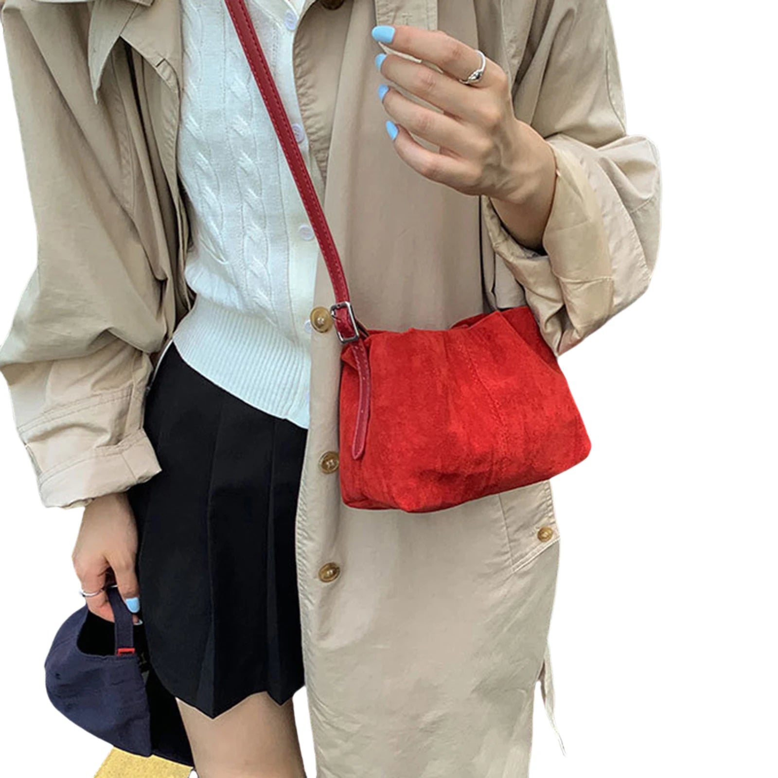 PU Shoulder Bag Solid Color Tote Handbag Lightweight Crossbody Bag Drawstring for Women Daily Use Special Occasion