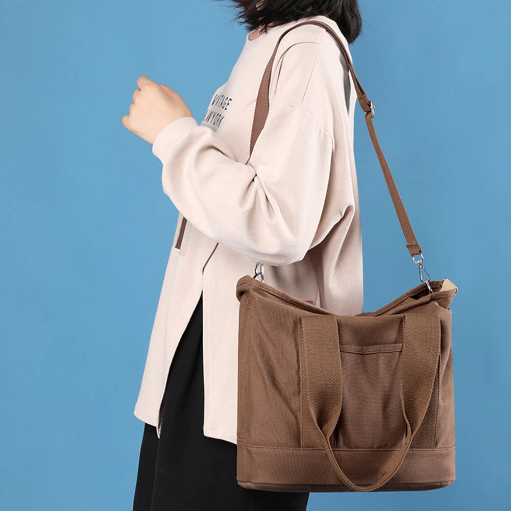 Women Crossbody Bag Large Capacity Canvas Underarm Bag Adjustable Strap Multi-compartment Lightweight Make Up Cosmetic Bag