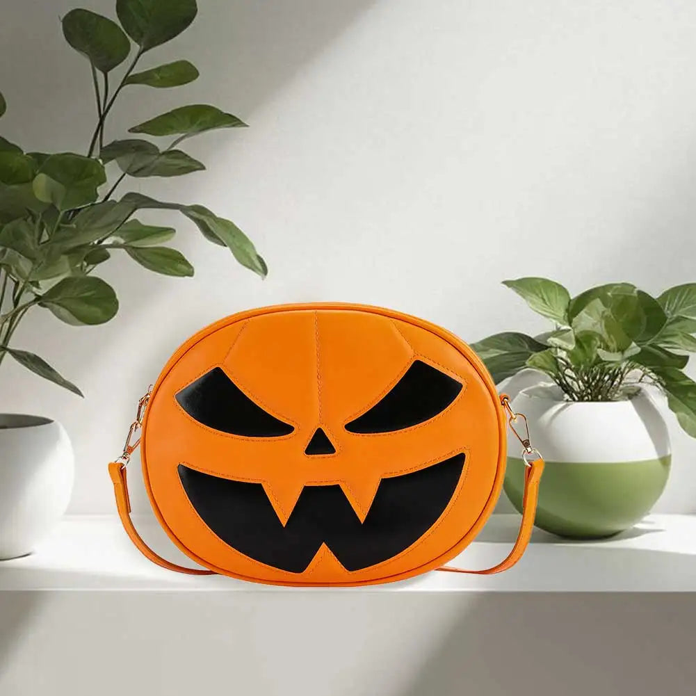 Shoulder Bag for Women Men Pumpkin Crossbody Bag PU Leather Adjustable Strap Sling Bag Halloween Purse