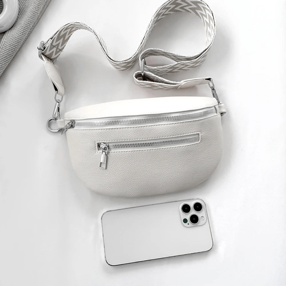 Women Stylish Crossbody Bag with Wide Strap Vintage Chest Bag Multi-pocket Fashion Sling Bag Travel Outdoor Bag