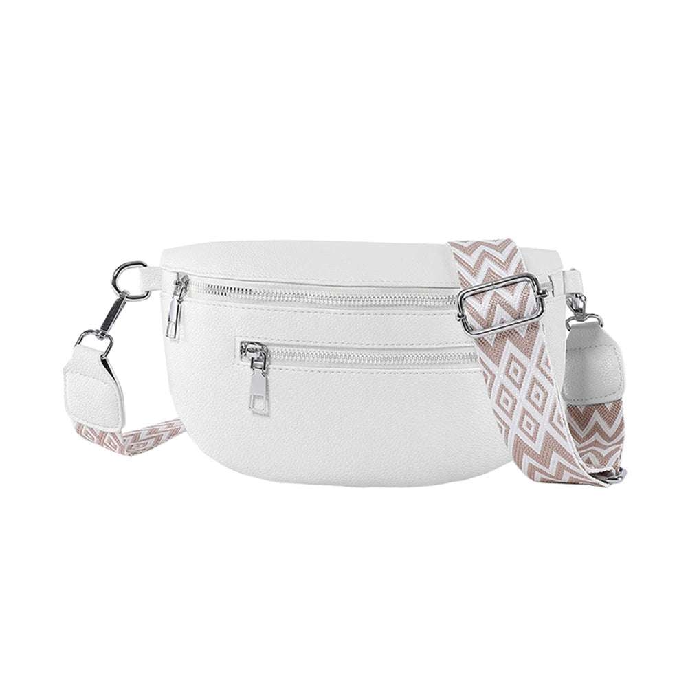 Women Stylish Crossbody Bag with Wide Strap Vintage Chest Bag Multi-pocket Fashion Sling Bag Travel Outdoor Bag