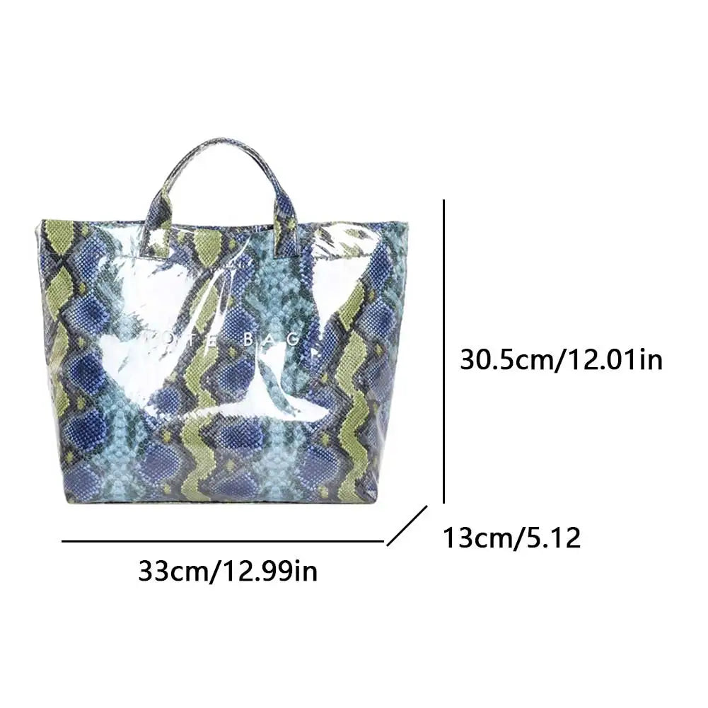 Women PU Handbag Fashion Handheld Bag Large Capacity Shopping Bag Snake Pattern Commuting Bag Waterproof Chic Hobo Bag