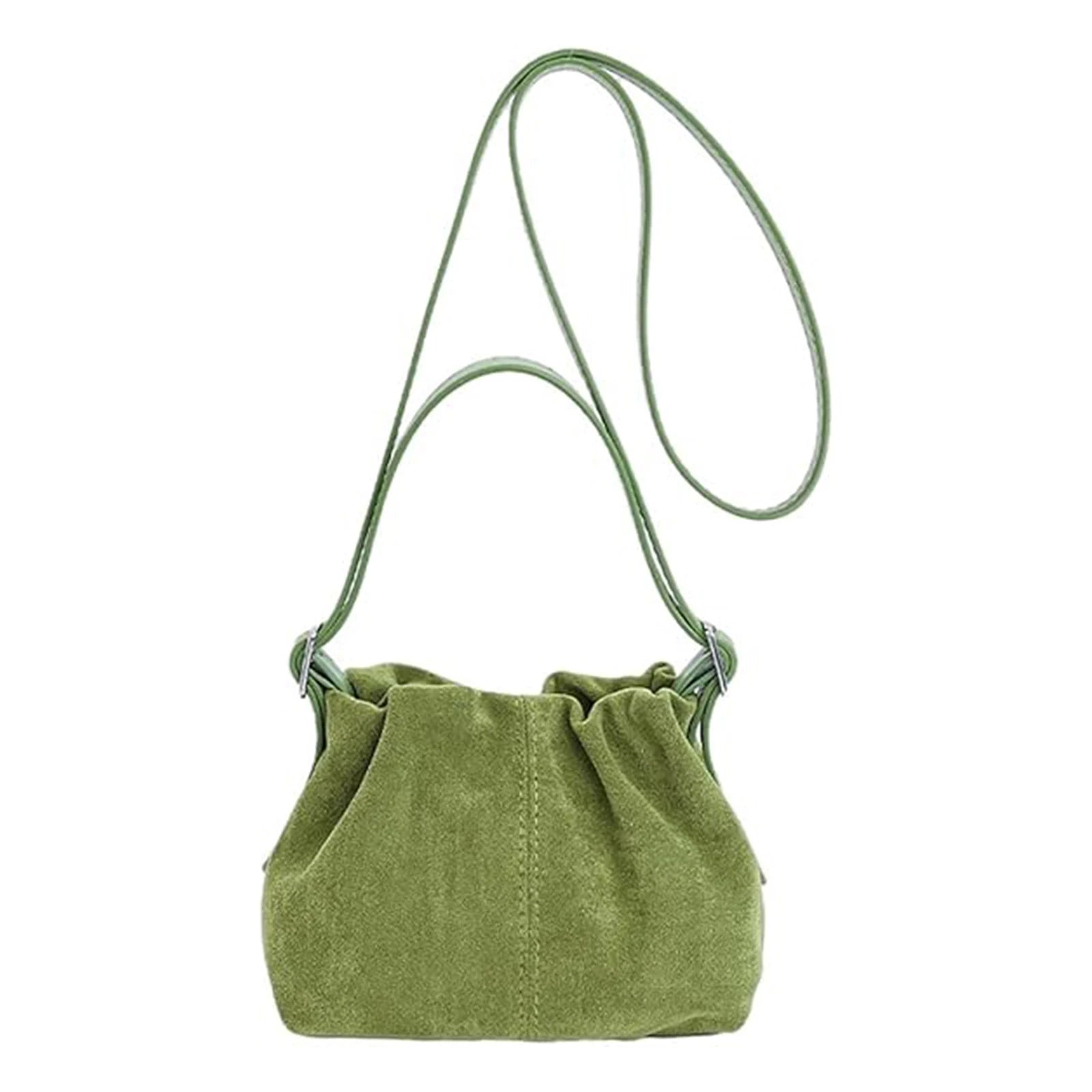 PU Shoulder Bag Solid Color Tote Handbag Lightweight Crossbody Bag Drawstring for Women Daily Use Special Occasion