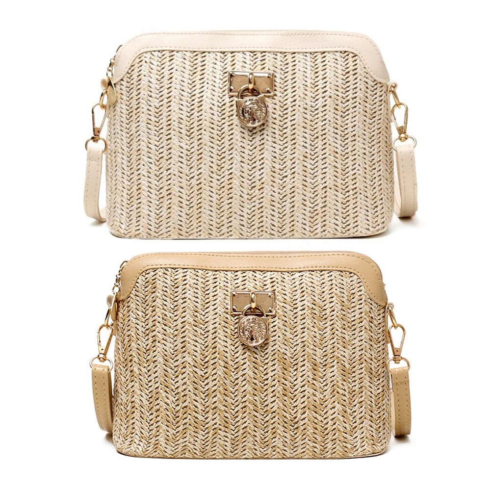 Straw Woven Messenger Bag Casual Shell Handbags Summer Beach Handmade Rattan Women Girls Travel Crossbody Bags