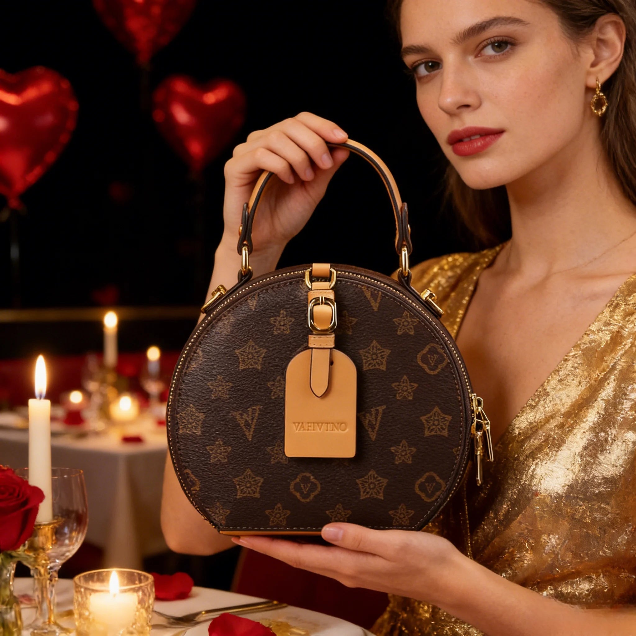 Vintage Floral Print Round Handbag for Women - Elegant Detachable Strap, Zipper Closure, Polyester Lined, White Leather-Like