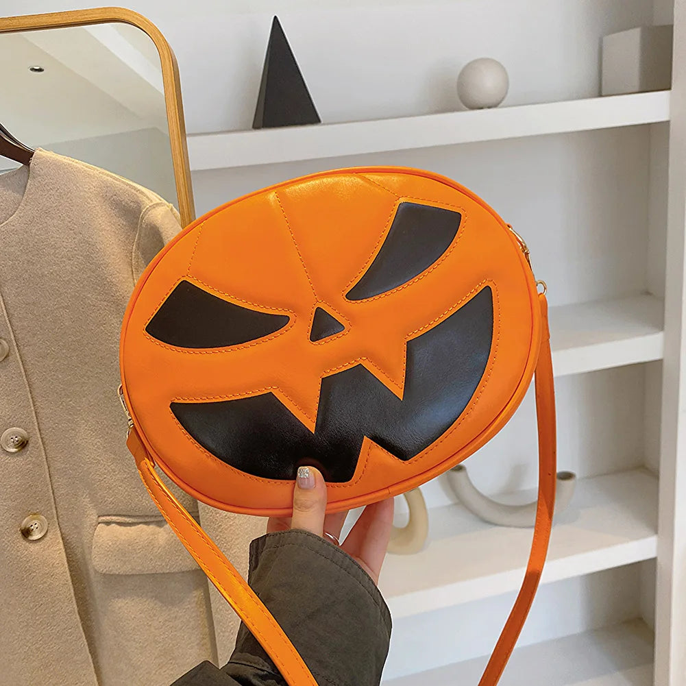 Shoulder Bag for Women Men Pumpkin Crossbody Bag PU Leather Adjustable Strap Sling Bag Halloween Purse
