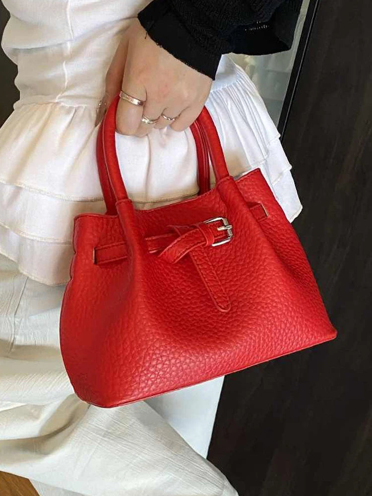 Fashion Red Bucket handbags Korean Casual Simple One Shoulder Bags Summer Female Temperament Versatile PU Crossbody Bag