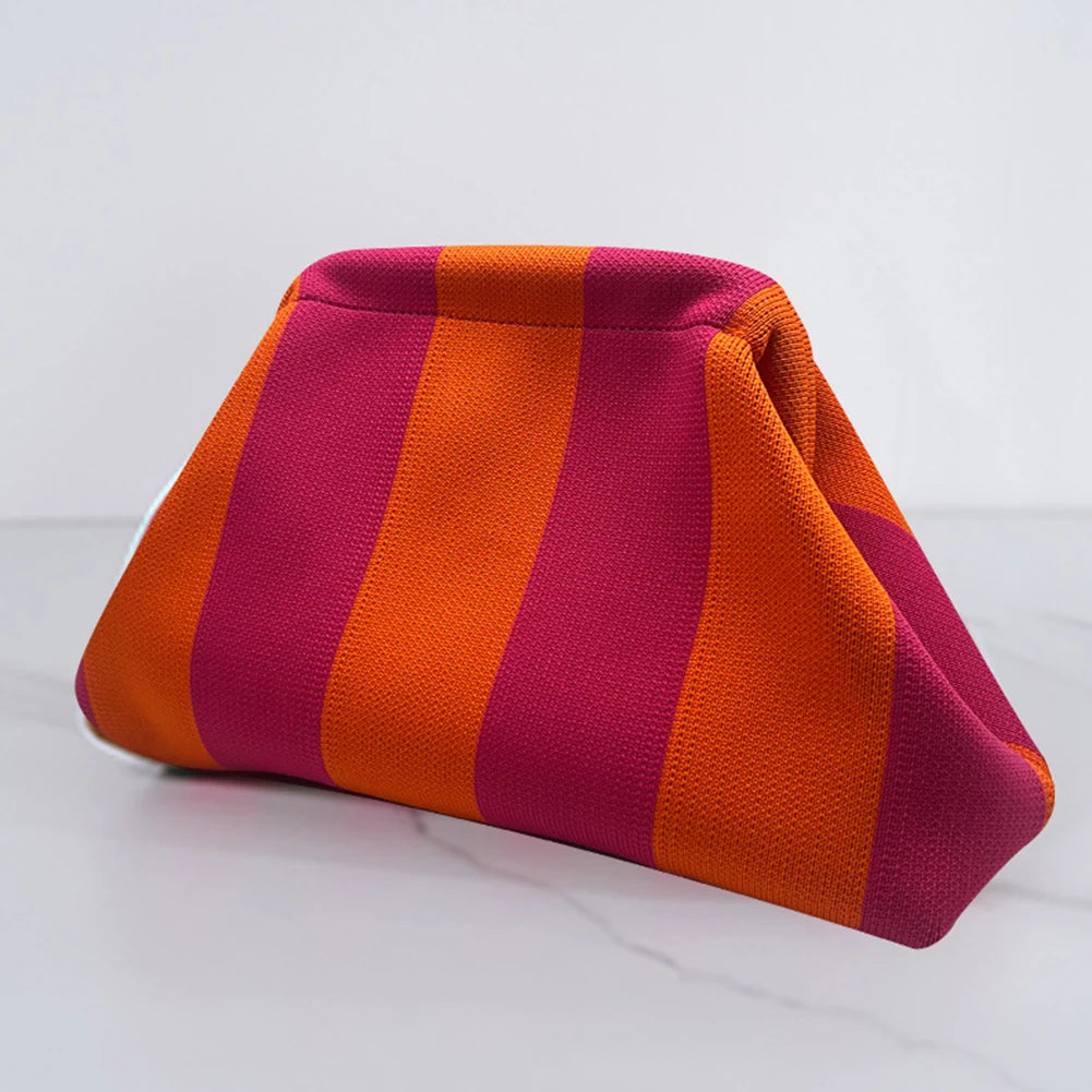 Summer Beach Clutch Bag for Women Elegant Striped Handbag Woven Crochet Purses Knitting Dumpling Clutch Casual Colorblock Bag