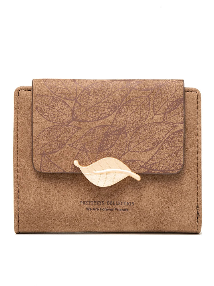 2023 new niche design simple retro frosted leaf women's purse fashion coin purse zipper folding student wall
