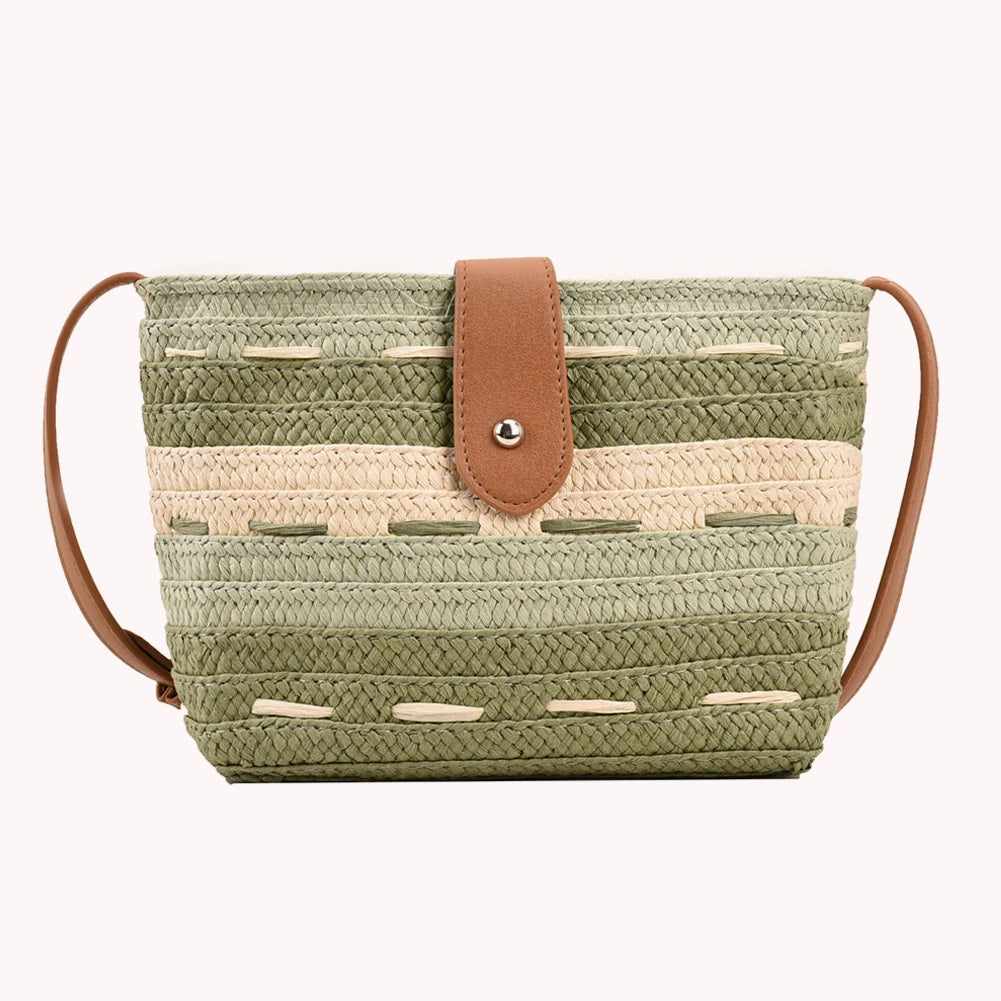 Ladies Woven Bag Handmade Messenger Bag Fashion Casual Simple Portable Gradient Color Elegant Paper Rope for Seaside Holiday
