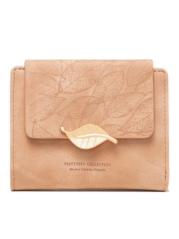 2023 new niche design simple retro frosted leaf women's purse fashion coin purse zipper folding student wall