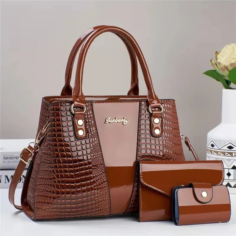 3pcs Set PU Crocodile Embossed Women'S Bag Set, Lightweight Women'S Shoulder Bag, Crossbody Bag, Large Capacity Women'S Handbag