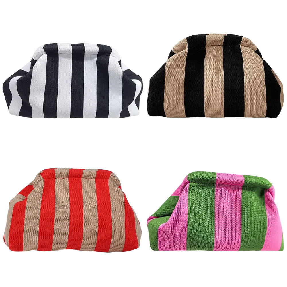 Summer Beach Clutch Bag for Women Elegant Striped Handbag Woven Crochet Purses Knitting Dumpling Clutch Casual Colorblock Bag