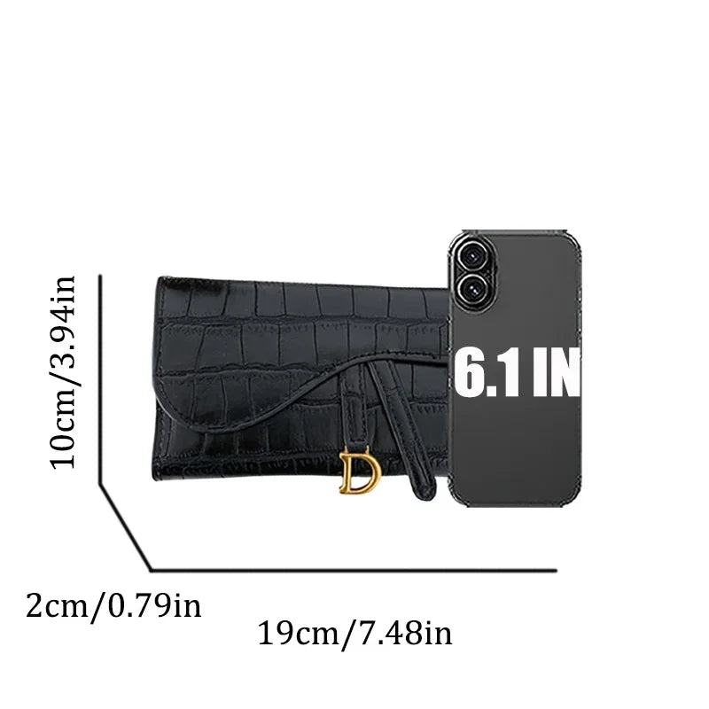 PU Leather Women Long Alligator Pattern Wallet Comfort Tri Fold Purse with Card Slots and Metal Clasp for Shopping Daily Use