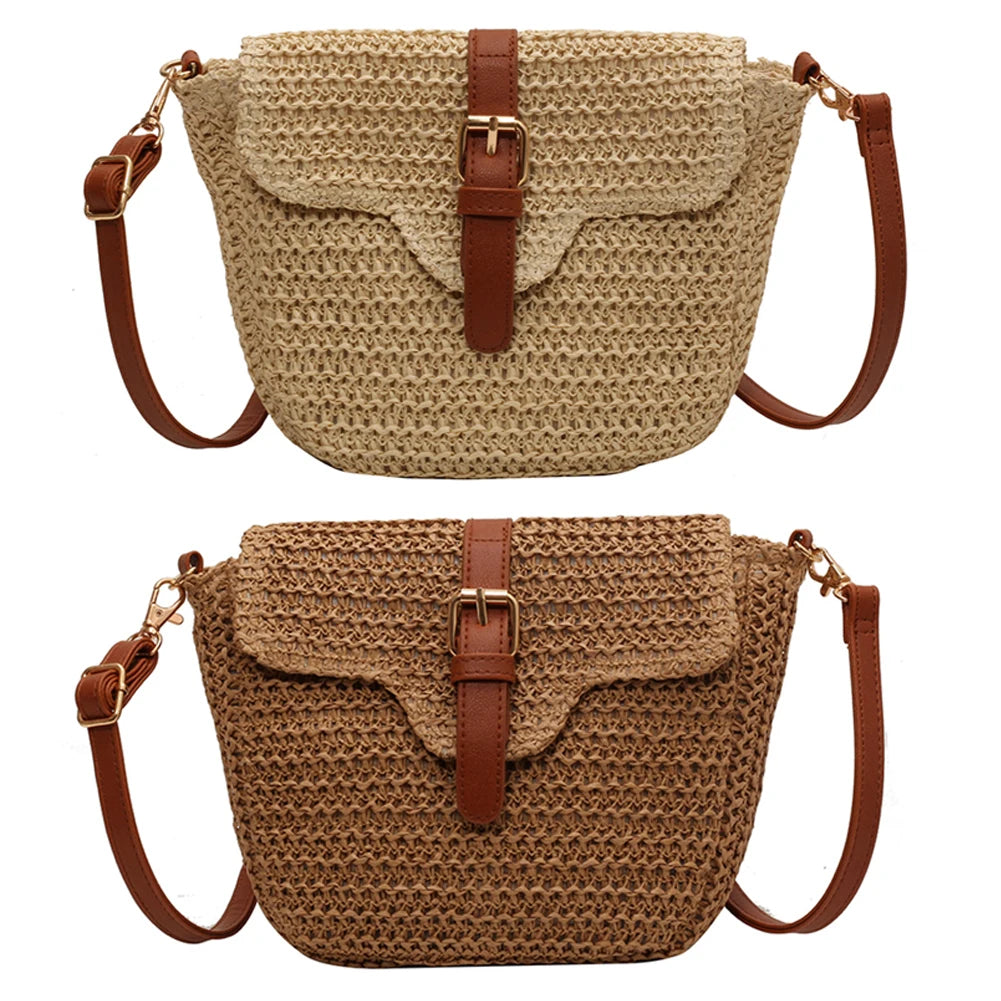 Women Crossbody Bags Summer Woven Straw Tote Bag Fashion Handmade Paper Rope Simple Adjustable Straps Bohemia Purse