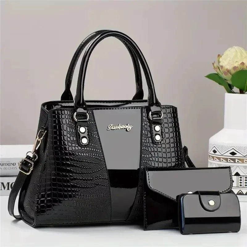 3pcs Set PU Crocodile Embossed Women'S Bag Set, Lightweight Women'S Shoulder Bag, Crossbody Bag, Large Capacity Women'S Handbag