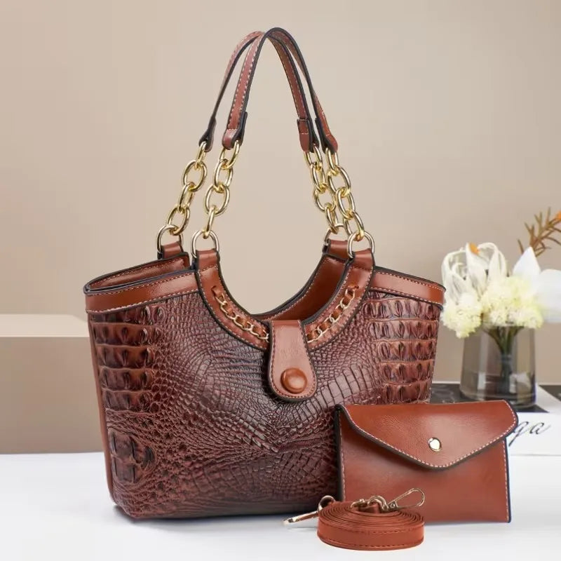 2pcs PU Crocodile Embossed Women'S Bag Set,, Suitable As A Shoulder Bag or Crossbody Bag