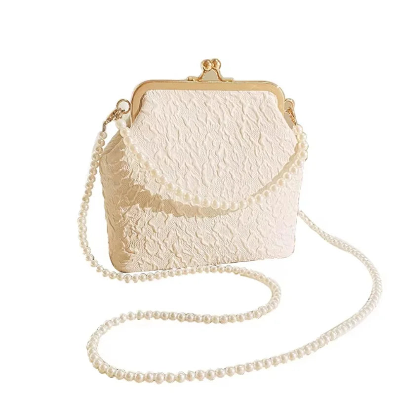 Black And White Pearl Evening Bag Fashionable High-end Simple Metal Buckle Pearl Shoulder Strap Woman Crossbody Bag