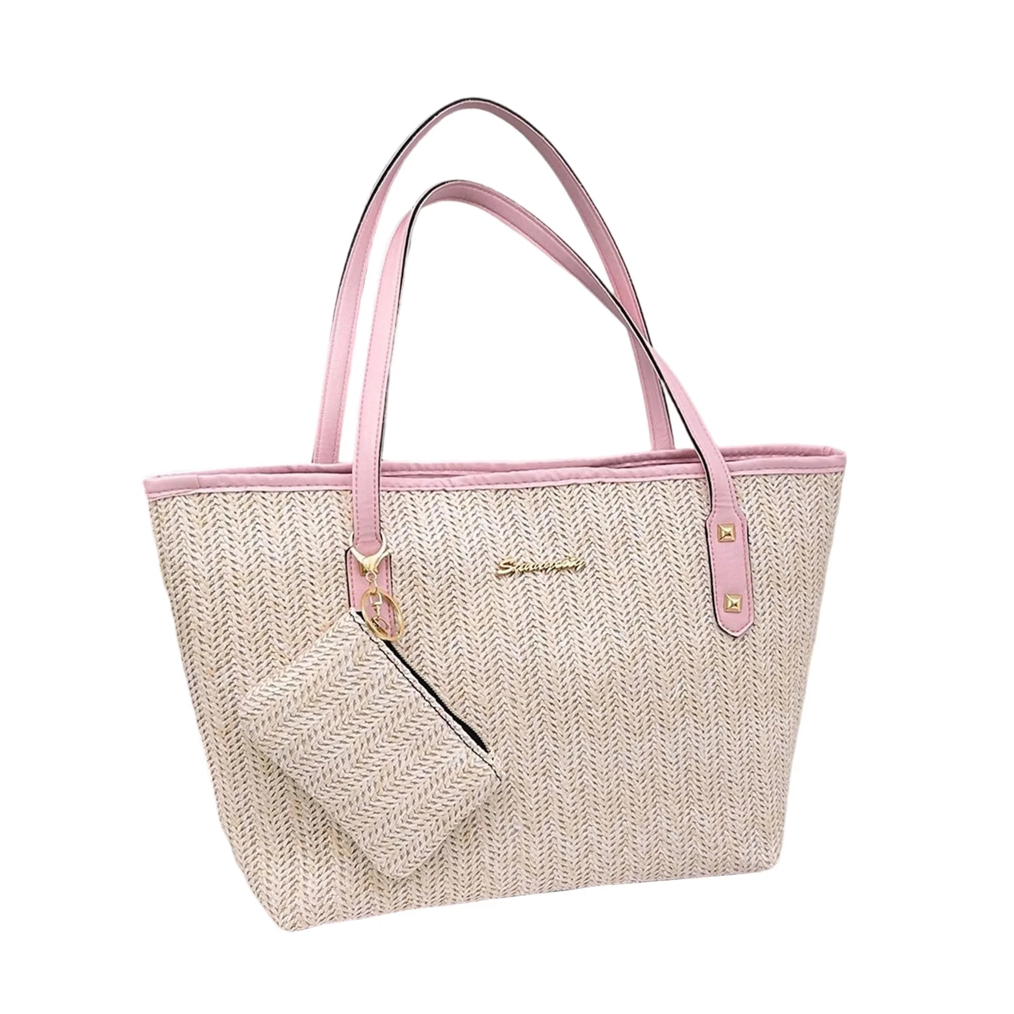 Stylish Straw Tote Bag with Zipper Closure and Woven Design Spacious Shoulder Bag for Women Perfect for Summer Beach Outings
