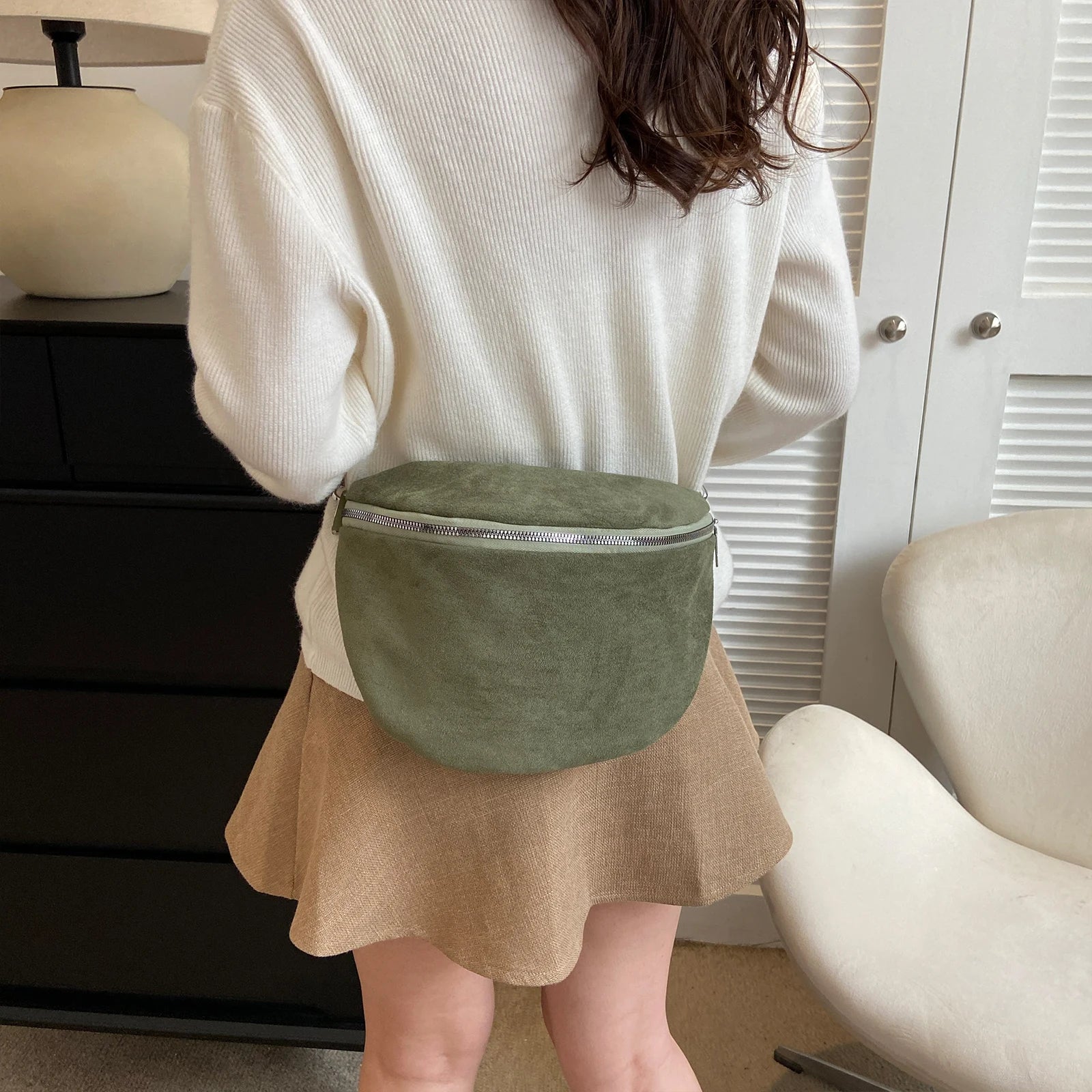 Women Trendy Crossbody Bag Solid Color Chest Bag Solid Shoulder Bag Adjustable Wide Strap Bum Bag for Travel Shopping