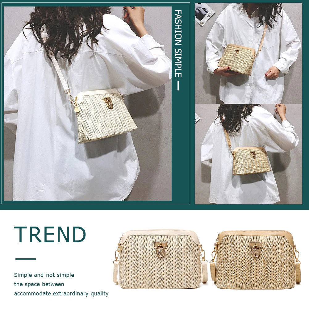 Straw Woven Messenger Bag Casual Shell Handbags Summer Beach Handmade Rattan Women Girls Travel Crossbody Bags