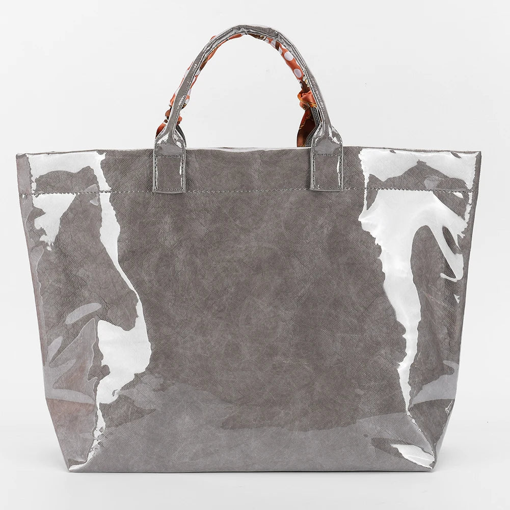 PVC Tote Bag Shoulder Bag Letters Print Clear Plastic Handbag Shopping Bag for Women Shopping Travel