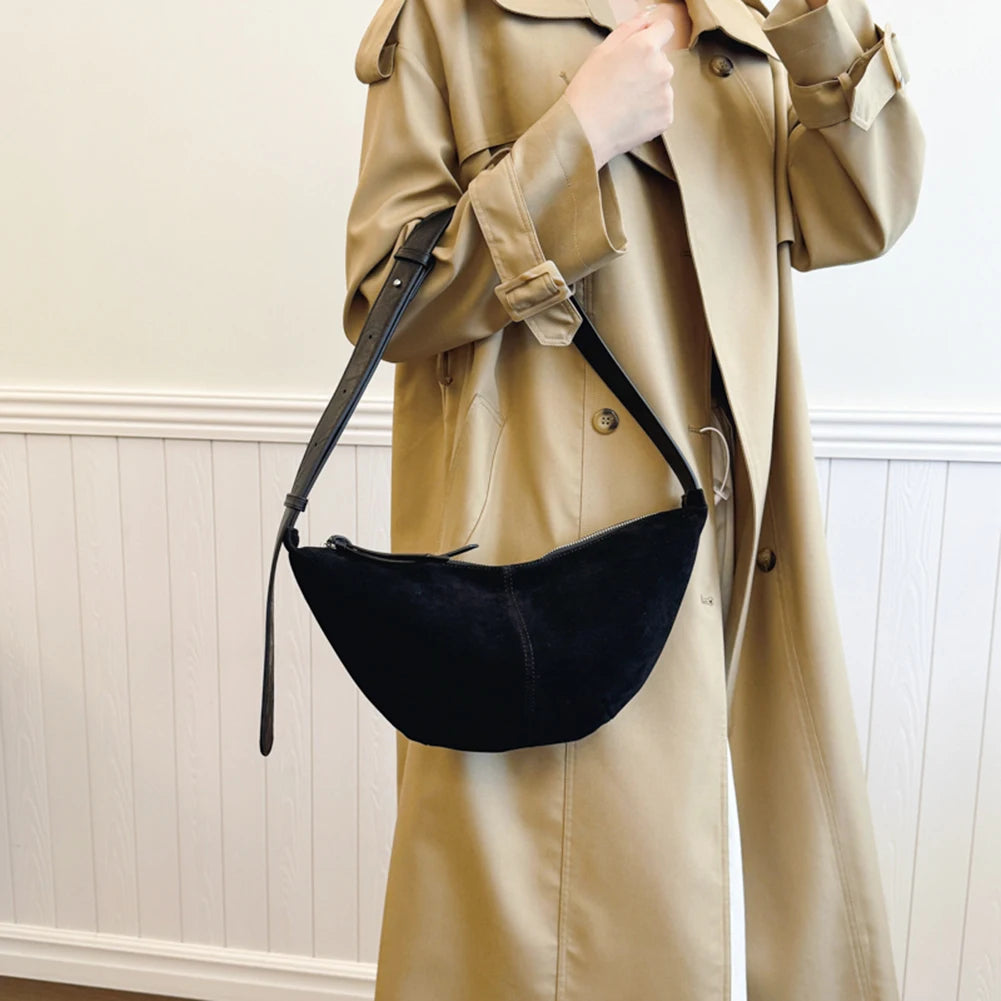 Crescent Bag for Women Men Adjustable Strap Crossbody Bag Suede Multi-pocket Handbag Dumpling Bag for Work Travel