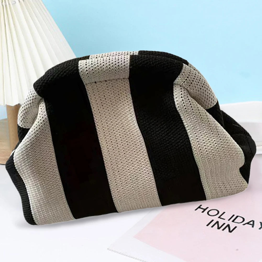 Summer Beach Clutch Bag for Women Elegant Striped Handbag Woven Crochet Purses Knitting Dumpling Clutch Casual Colorblock Bag