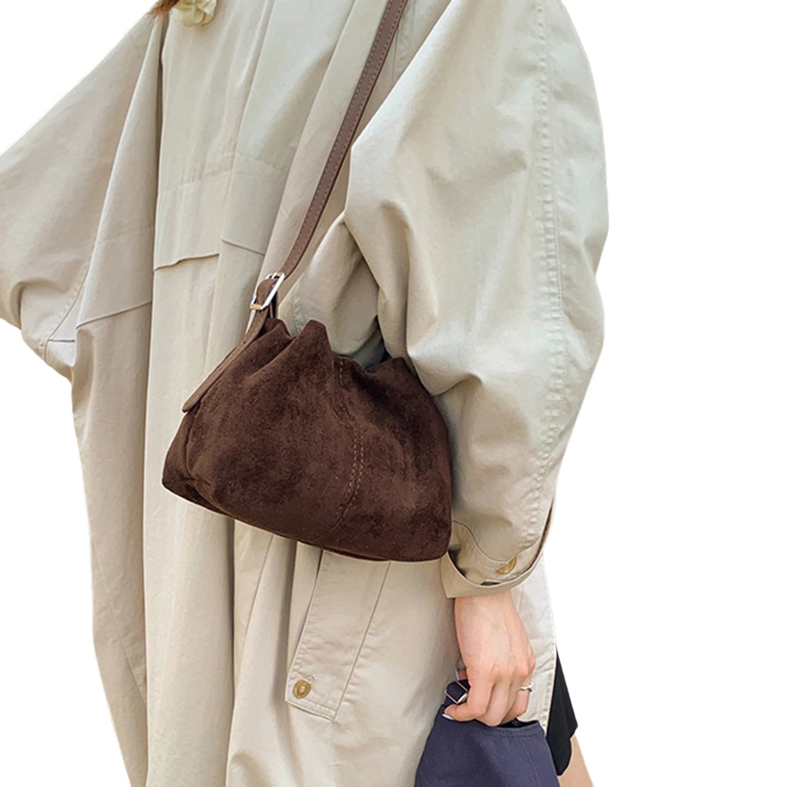 PU Shoulder Bag Solid Color Tote Handbag Lightweight Crossbody Bag Drawstring for Women Daily Use Special Occasion