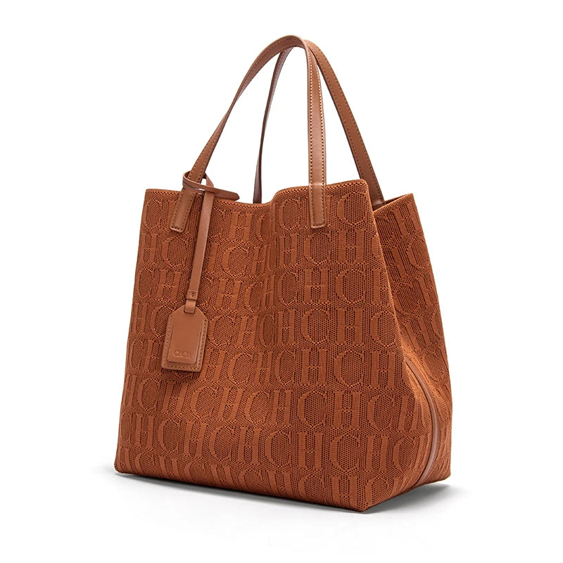 CH Women's Shoulder Bag Large Capacity Daily Commuter Crossbody Pure Colour Versatile Premium Sense Tote Bag Stylish Letter