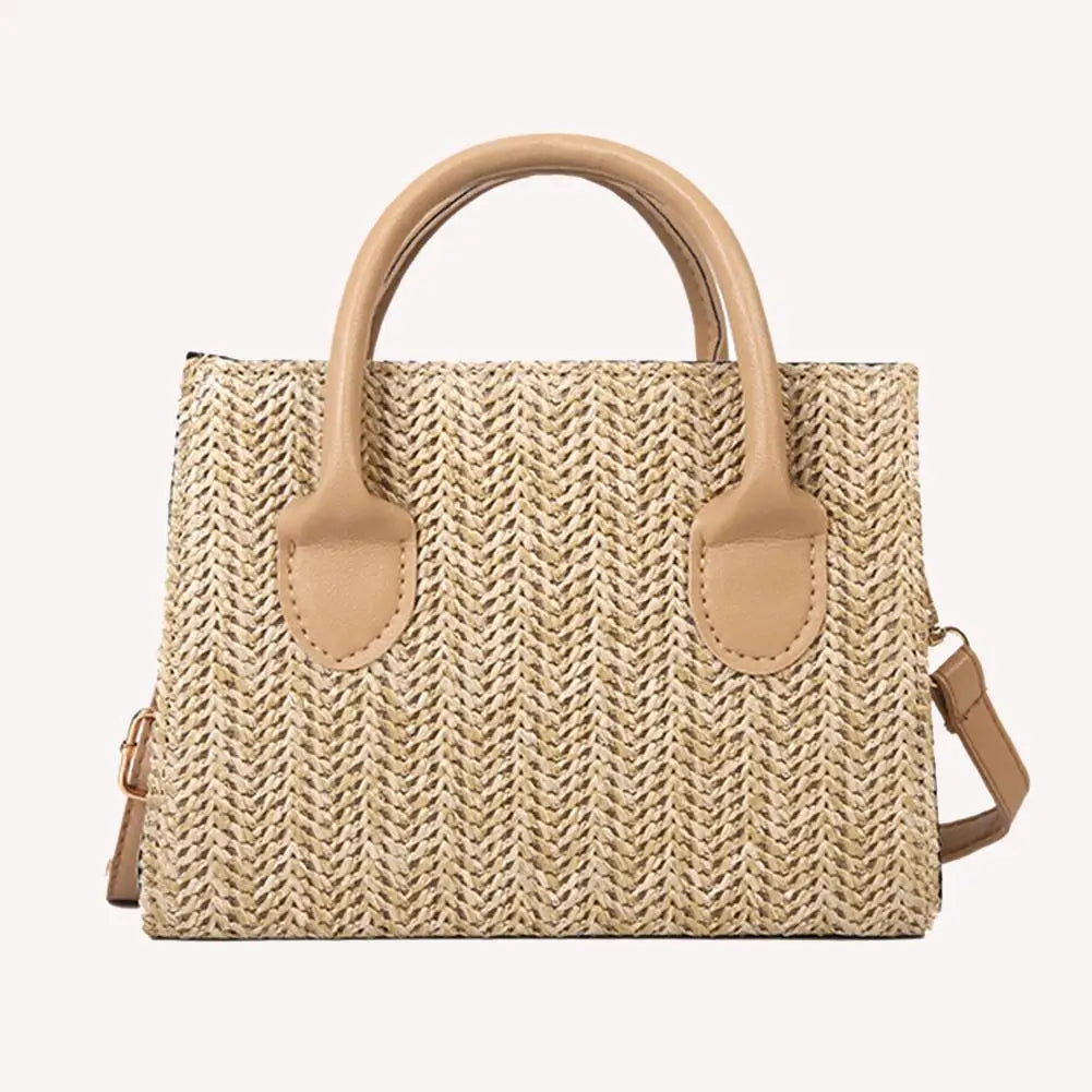 Women Handmade Beach Bag Large Capacity Travel Shopper Handbag Adjustable Strap Handheld Straw Satchel Bag Summer Holiday Bags