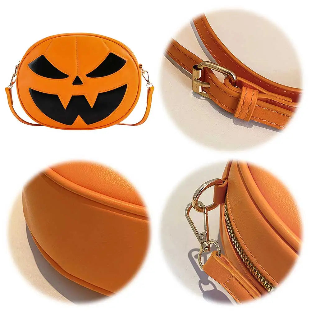 Shoulder Bag for Women Men Pumpkin Crossbody Bag PU Leather Adjustable Strap Sling Bag Halloween Purse