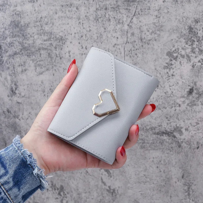 Women Heart Hasp Short Wallet Simple Multifunctional Folding Purse Card Holder Cute Fashion Clutch Bag Girls Money Bag
