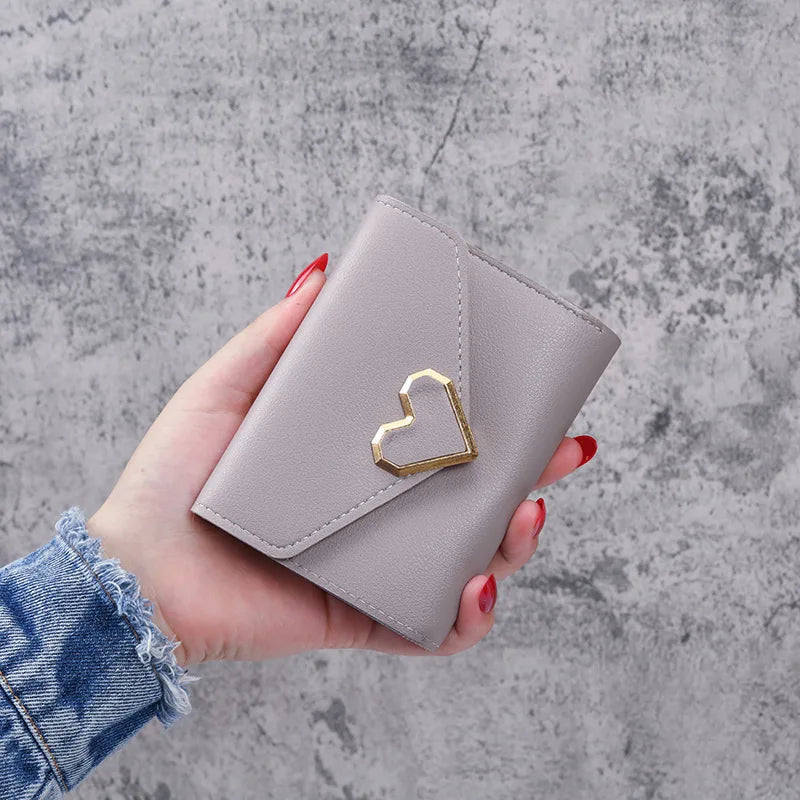Women Heart Hasp Short Wallet Simple Multifunctional Folding Purse Card Holder Cute Fashion Clutch Bag Girls Money Bag