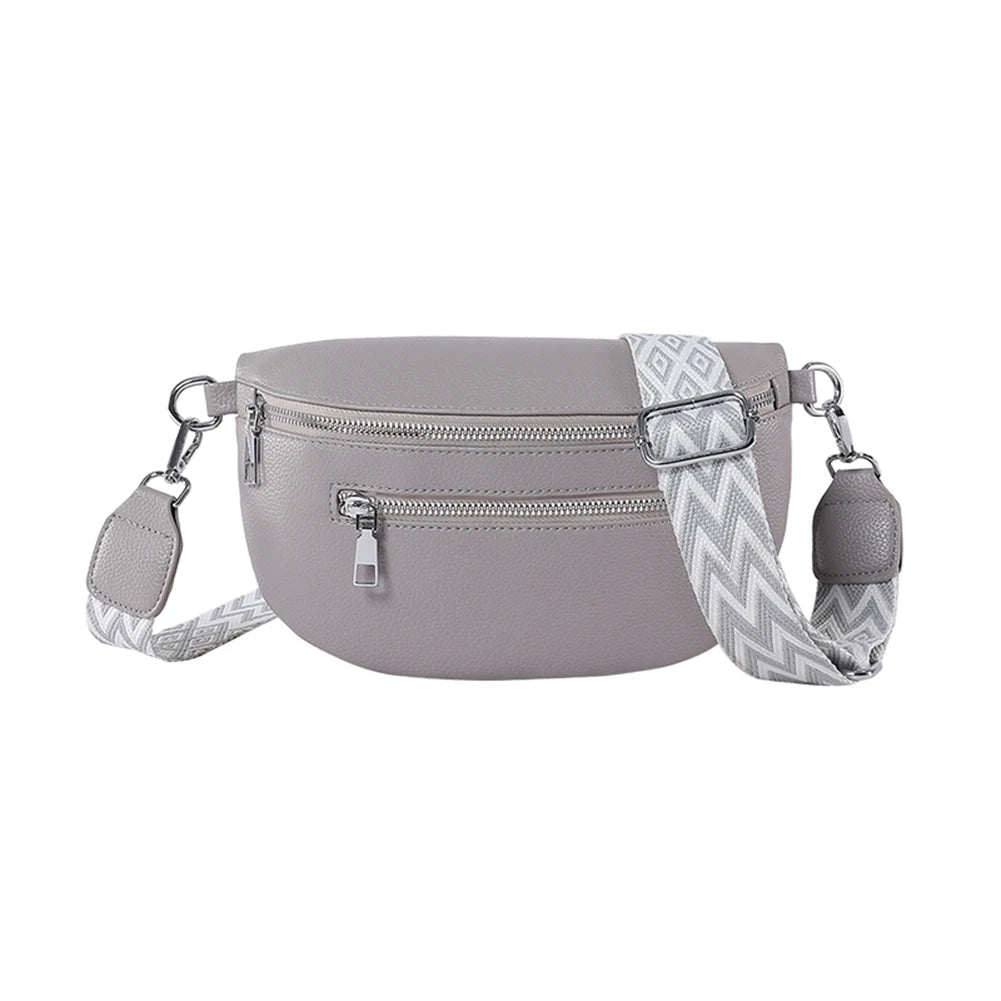 Women Stylish Crossbody Bag with Wide Strap Vintage Chest Bag Multi-pocket Fashion Sling Bag Travel Outdoor Bag
