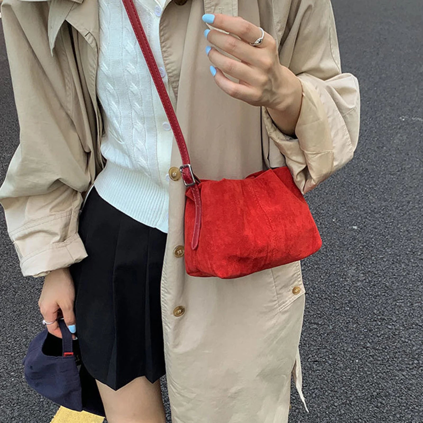 PU Shoulder Bag Solid Color Tote Handbag Lightweight Crossbody Bag Drawstring for Women Daily Use Special Occasion