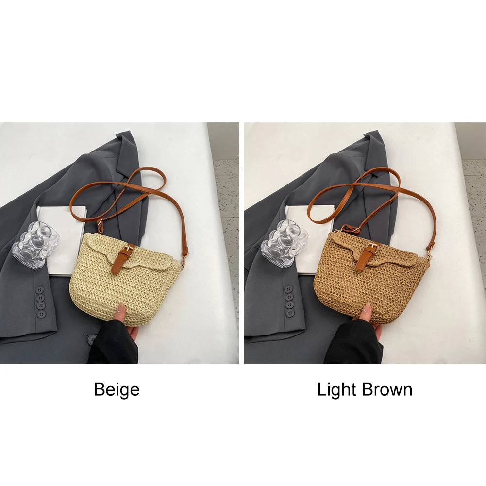 Women Crossbody Bags Summer Woven Straw Tote Bag Fashion Handmade Paper Rope Simple Adjustable Straps Bohemia Purse