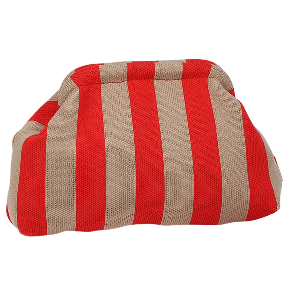 Summer Beach Clutch Bag for Women Elegant Striped Handbag Woven Crochet Purses Knitting Dumpling Clutch Casual Colorblock Bag