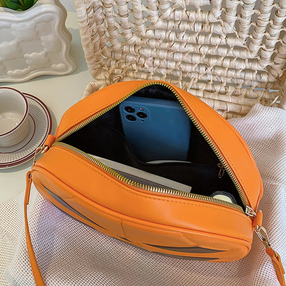 Shoulder Bag for Women Men Pumpkin Crossbody Bag PU Leather Adjustable Strap Sling Bag Halloween Purse