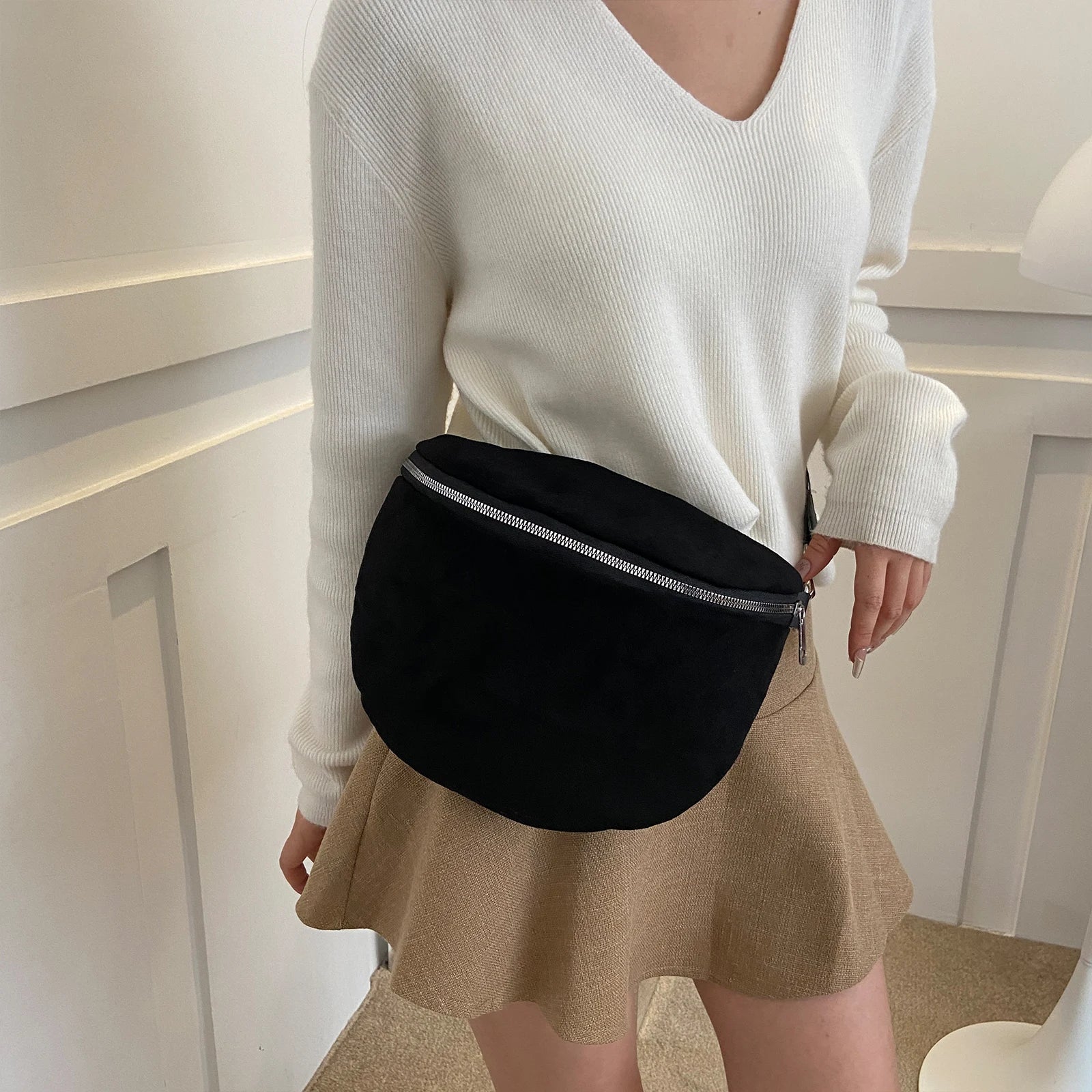 Women Trendy Crossbody Bag Solid Color Chest Bag Solid Shoulder Bag Adjustable Wide Strap Bum Bag for Travel Shopping