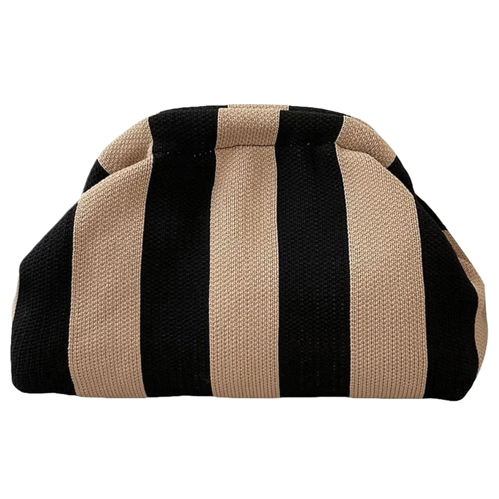 Summer Beach Clutch Bag for Women Elegant Striped Handbag Woven Crochet Purses Knitting Dumpling Clutch Casual Colorblock Bag
