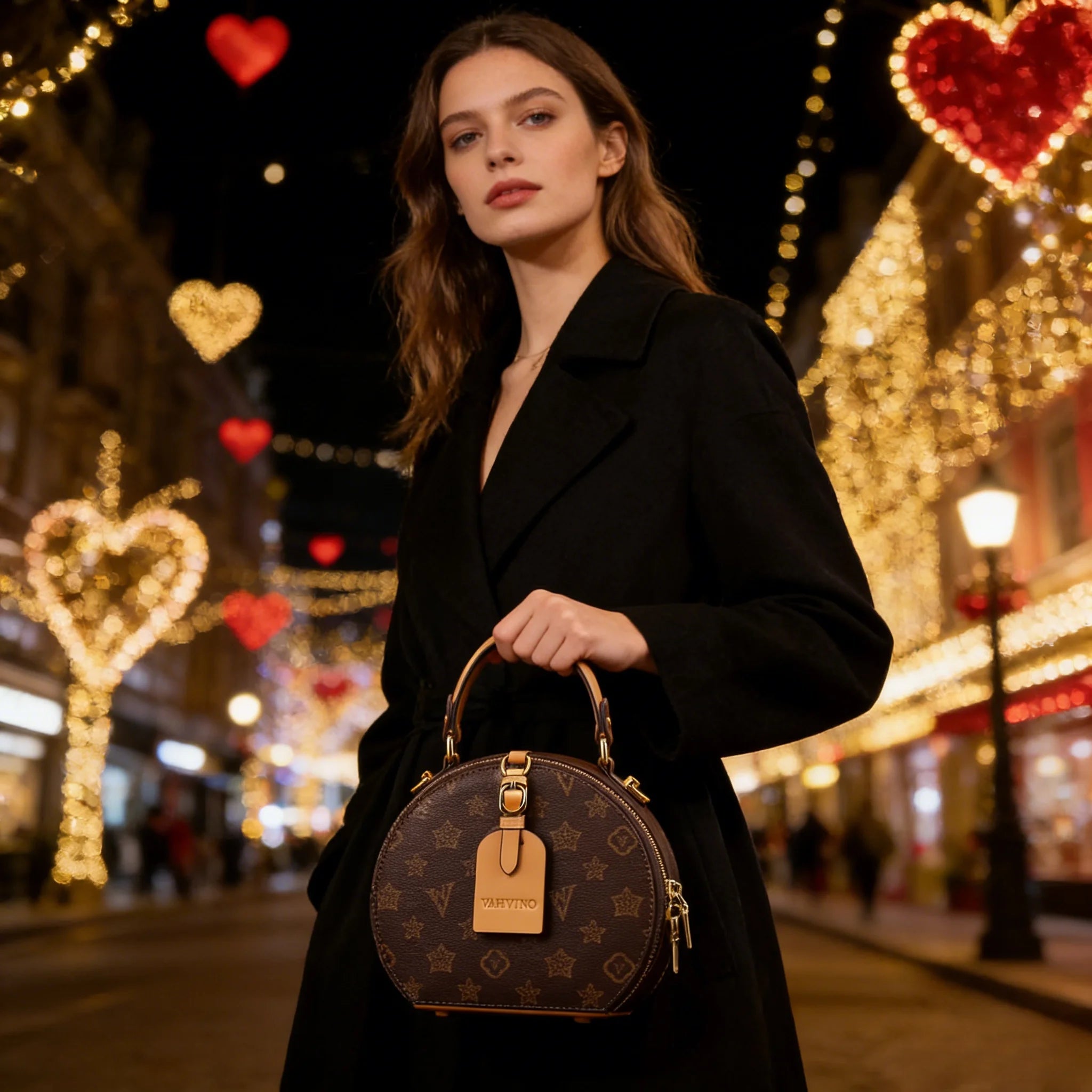 Vintage Floral Print Round Handbag for Women - Elegant Detachable Strap, Zipper Closure, Polyester Lined, White Leather-Like