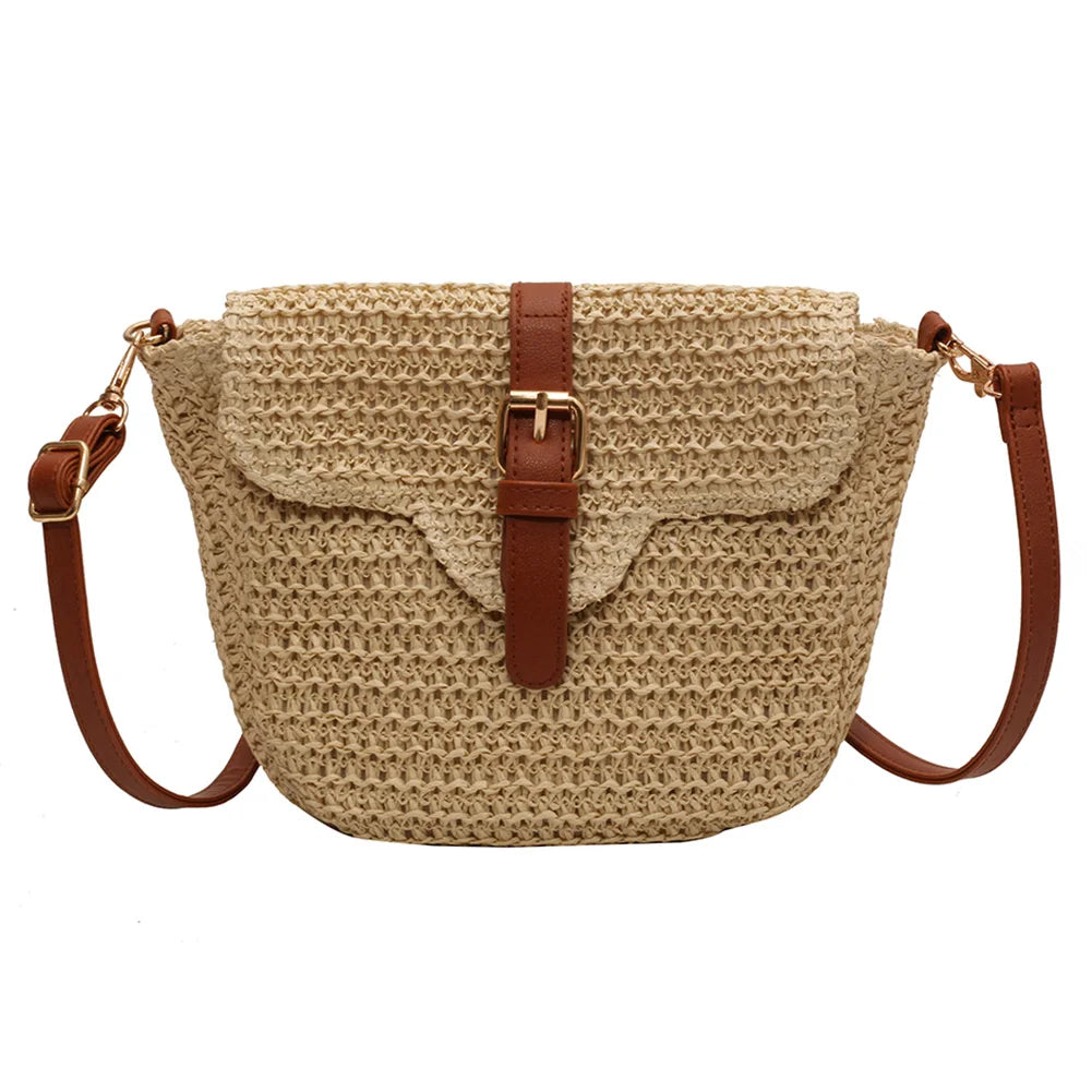 Women Crossbody Bags Summer Woven Straw Tote Bag Fashion Handmade Paper Rope Simple Adjustable Straps Bohemia Purse